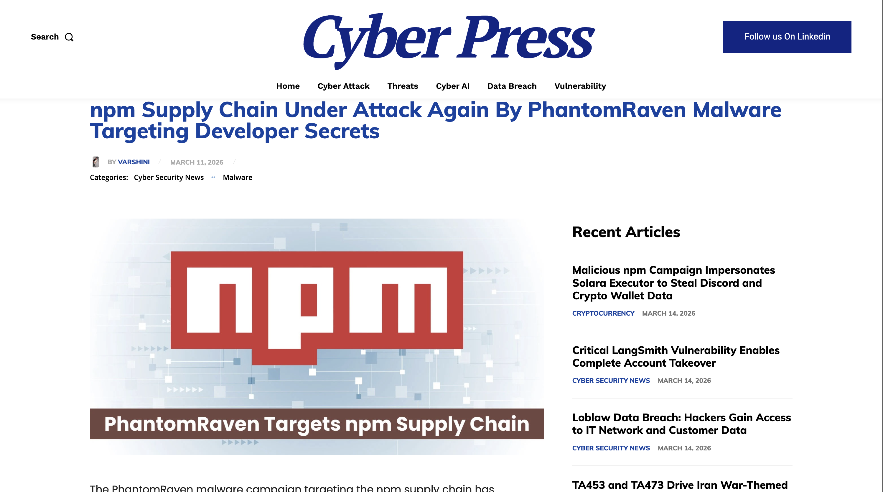 PhantomRaven malware targeting npm supply chain